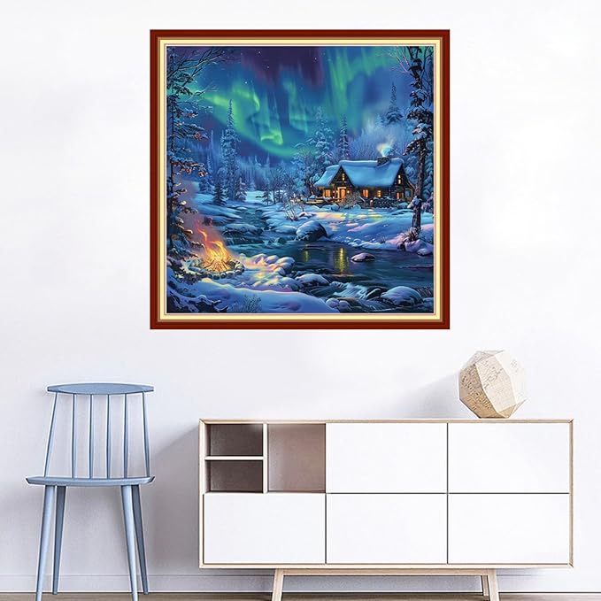 Joyhoor Cross Stitch Kits for Beginners Stamped Cross-Stitch Supplies Needlework preprint Embroidery Kits for Adults DIY Needlepoint Kits Embroidery Patterns 11CT-Winter Snow Scenery 18x18 inchs