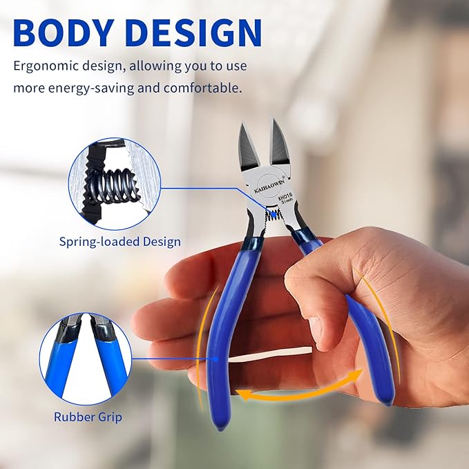 KAIHAOWIN Wire Cutters 5-Inch and 6-Inch Set Flush Cutters Ultra Sharp Spring Loaded Wire Snips Clippers Cutting Pliers for Crafting Jewelry Making-2 PCS