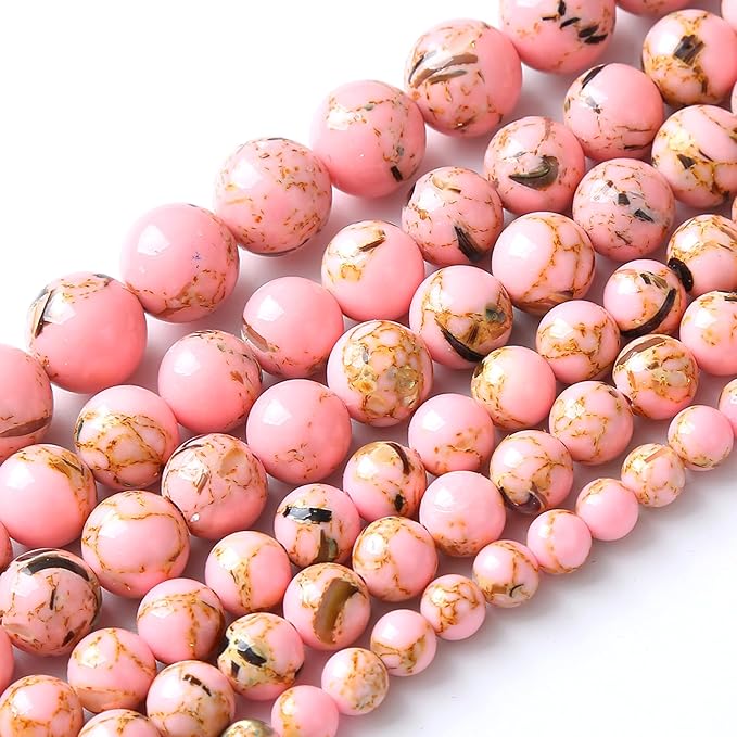 90PCS 8MM Pink Shell Turquoise Stone Beads with Mother-of-Pearl Round Beads for DIY Jewelry Making 2 Strands 32"