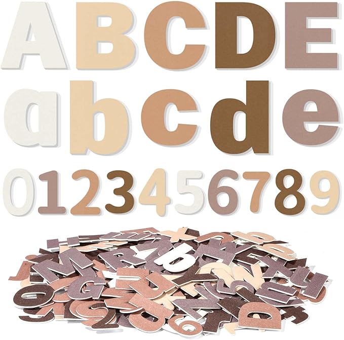 Breling 310 Pieces Felt Bulletin Board Letters Sticker with Number, 2" Bulk Self Adhesive ABC Upper Lowercase Sticky Letter for Christmas Gift Poster Bulletin Board Classroom(Brown Color)