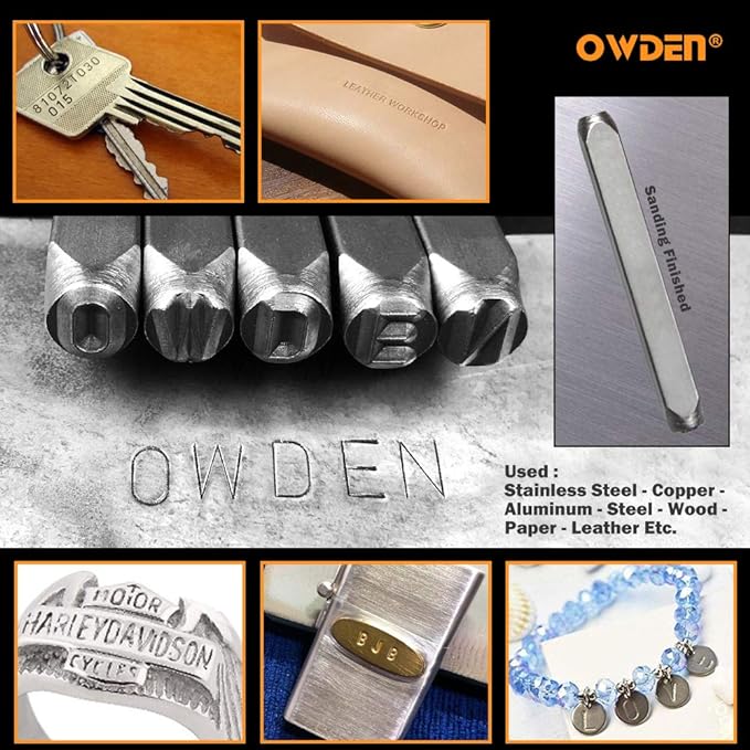 OWDEN Professional 36Pcs. Steel Metal Stamping Tool Set,(1/8”) 3mm,Steel Number and Letter Punch Set,Alloy Steel Made HRC 58-62 for Jewelry Craft Stamping.
