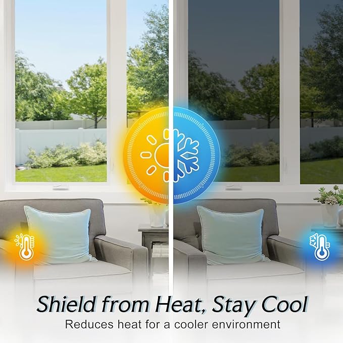 DOWELL One Way Window Privacy Film with 3 Tools Window Tint for Home Sun Blocking Heat Control Anti UV Reflective Mirror Covering See Out Not in for House and Office Black Silver 23.6" X 78.7"