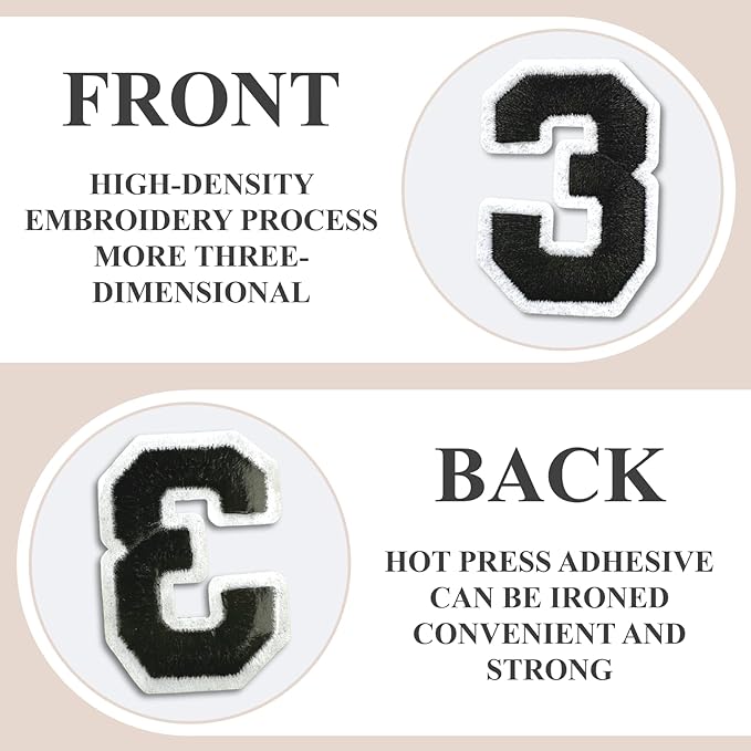 Number Iron On Patches, Numbers 0-9 Embroidery Applique Patch, DIY Decorative Heat Press Patches for Clothing Jeans Jackets Backpacks Hats (Black 50 Pcs)