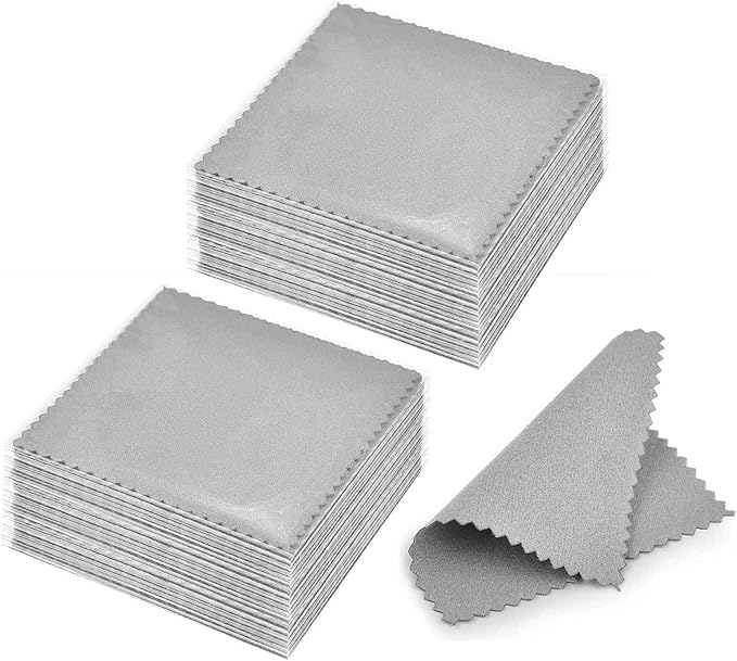 SEVENWELL 100pcs Jewelry Cleaning Cloth Gray Polishing Cloth for Sterling Silver Gold Platinum Small Silver Polish 8x8cm