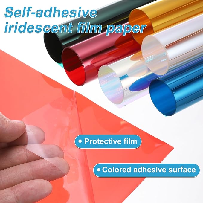 MECCANIXITY Iridescent Window Film,24" x 39" Iridescent Holographic PVC Fabric Dichroic Film Clear Vinyl Paper Roll for DIY Craft Gift Wrapping Bag Decoration,Gold