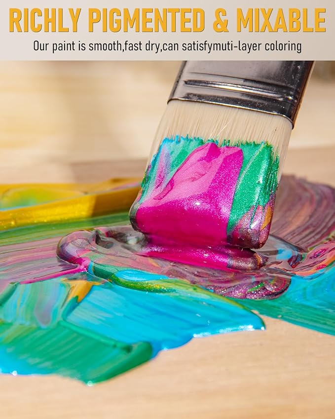 Nicpro Metallic Acrylic Paint Set (16.9 oz, 500 ml), 14 Colors Large Acrylic Paint Bulk, Non Toxic Art Painting Supplies for Multi Surface Canvas Rock Wood Leather Stone Metal Craft with Color Wheel