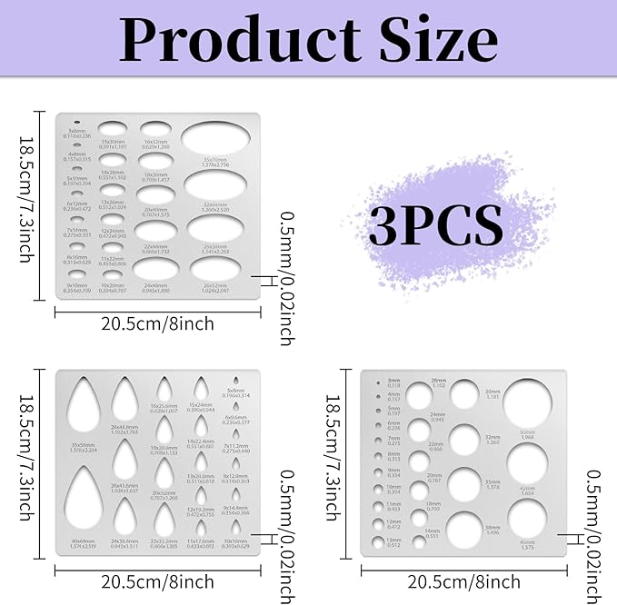 3PCS Metal Stencils Ellipse Teardrop Circle Template for Drafting Round Stencil Jewelry Making Templates Art Oval Tool Metal Geometric Stencil for Office and DIY Bracelets Earrings