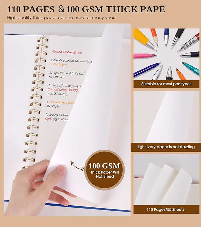Blank Spiral Notebook Journal 8.5” x 11”, A4 Large Sketch Book for Women Men, 100 GSM Blank Paper Drawing Notebook, Plastic Hardcover Spiral Bound Sketchbook for Sketching Work School Writing, Navy