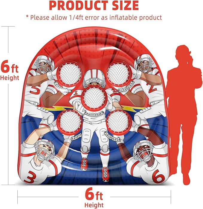 6Ft Football Target Toss Game - Inflatable Football Throwing Target Toy for Kids - Carnival Party Games