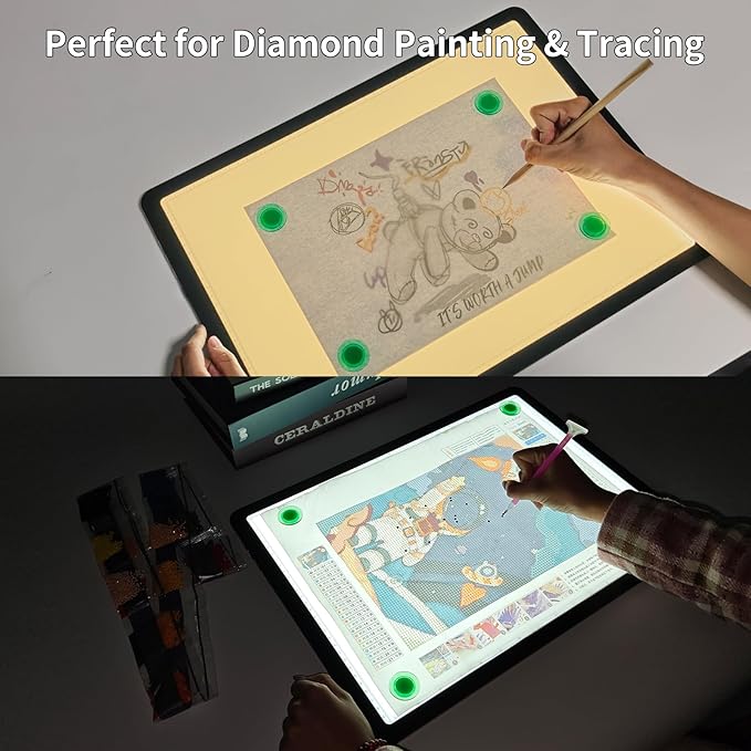 TOHETO Rechargeable A3 Light Board with Stand, Bag, Super Bright Magnetic Light Pad with Side Buttons, Wireless Light Box for Tracing and Drawing, Cordless Light Table for Diamond Painting, Sketching