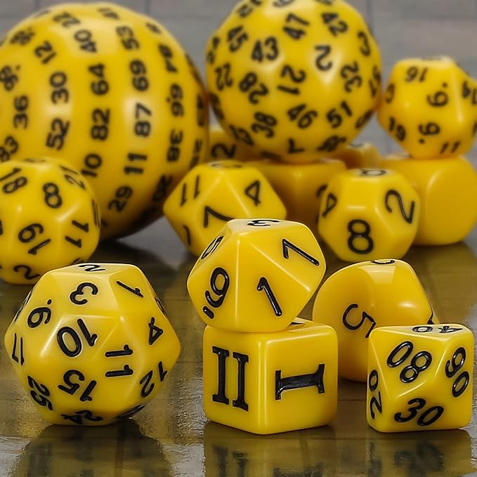 CiaraQ DND Polyhedral Dice Set (15pcs) D4-D100 Game Dice with Dice Bag for Dungeons and Dragons Role Playing Table Games (Yellow & Black)