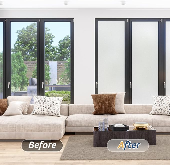 rabbitgoo Window Privacy Film, Frosted Glass Window Clings, Static Cling UV Heat Blocking Door Stickers for Home Bathroom, Removable Indoor Decal Coverings Day and Night, Pure, 23.6 x 118.1 Inches