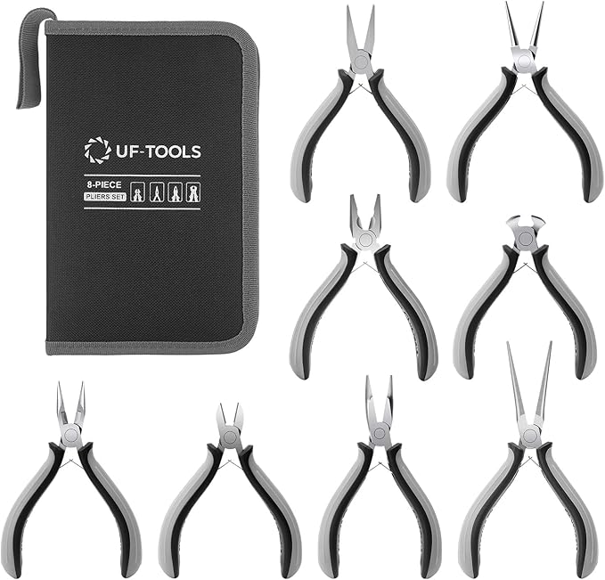 SOONAN 8 Pieces Mini Pliers Set, Jewelry Making Tools with Needle Nose Pliers, Wire Cutters, Round Nose Pliers, Bent Nose Plier