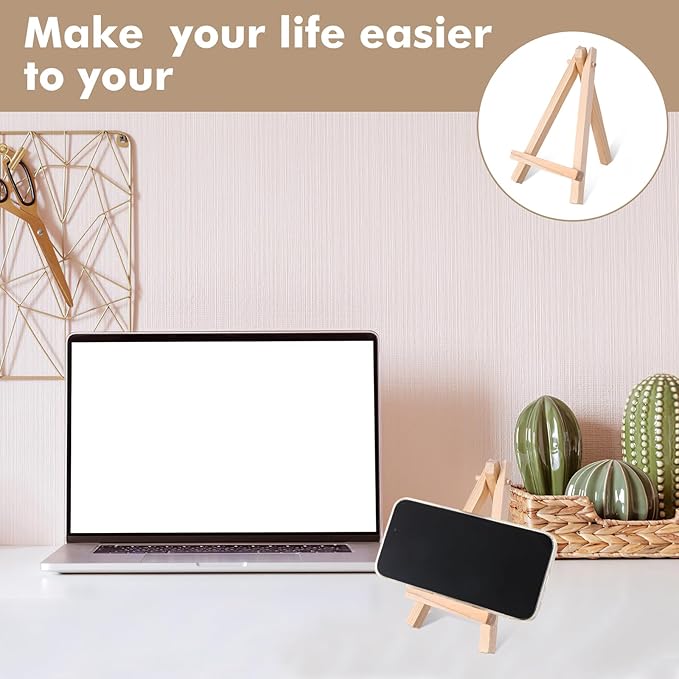 100 Pieces Mini Wood Easel Stands 5 Inch Small Wooden Canvas Easels Display Art Craft Tripod Painting Easels Tabletop Holder for Artist Crafts, Business Cards, Photos, Gift
