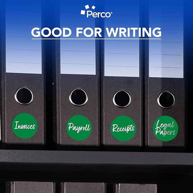 Perco Green 3-Inch Round Circle Dot Sticker Labels - Multi-Roll Pack (3 Rolls, 500 Labels Each) - Permanent Adhesive, Vibrant Colors, Strong Hold - Perforated for Easy Use - Made in USA