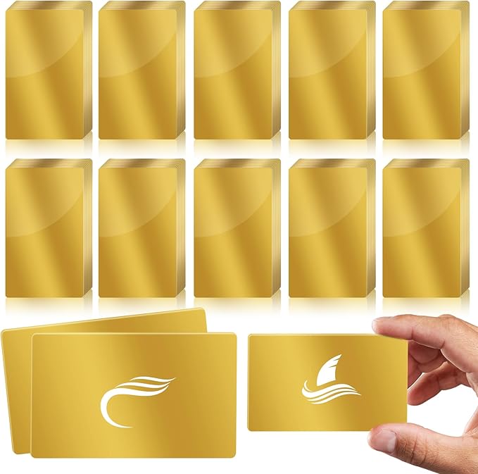 weparmeety 100 Pcs Metal Engraving Blanks Aluminum Sheet Laser Engraving Business Card Multipurpose DIY Gift Cards 86 x 54 x 0.21 mm (Gold)