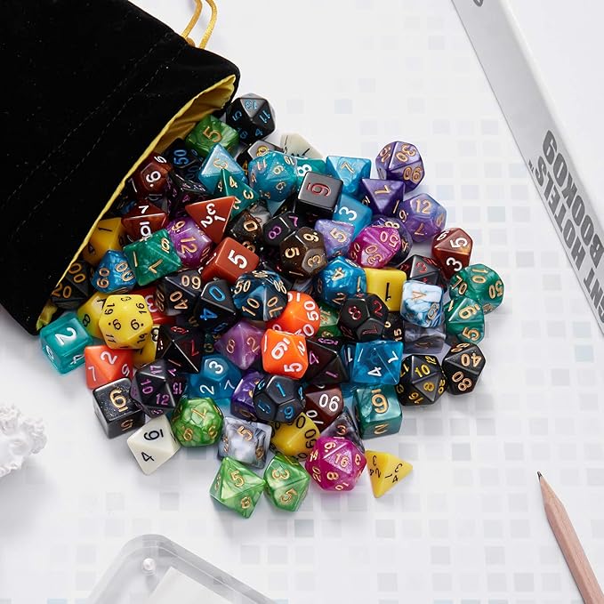 Coyeekn DND Dice Set, 20 x 7 (140 Pieces) Polyhedron Dice 20 Colors Dice for Dungeons and Dragons DND RPG MTG Table Games D4 D8 D10 D12 D20 with 1 Large Flannel Bag