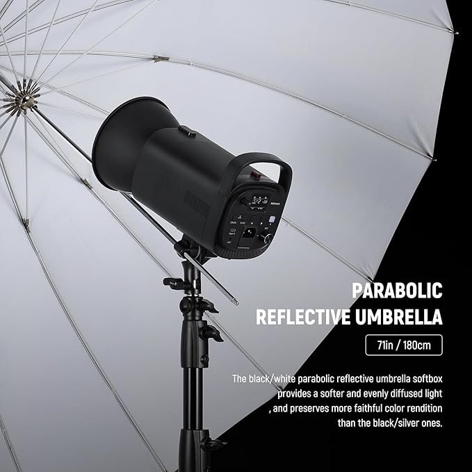 NEEWER 71"/180cm Parabolic Reflective Umbrella Photography with White Inner, Soft Lighting with Diffuser Cover, Bag, Quick Fold for Camera Photo Studio Video Light Shooting Monolight Flash, NS4U