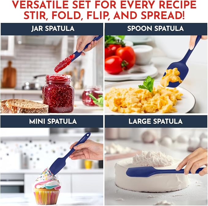 Culinary Couture 4-Piece Blue Baking Spatula Set - Rubber Spatulas Silicone Heat Resistant, BPA-Free - Spatula Set for Nonstick Cookware - Silicone Baking Utensils