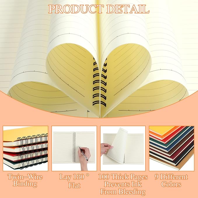 Yahenda 18 Pcs Spiral Notebook Bulk A5 Journal Lined 8.3'' x 5.5'' Writing Composition Paper Small Notepad Subject Notebook for Students Office Business Back to School Supplies (Multi Color)