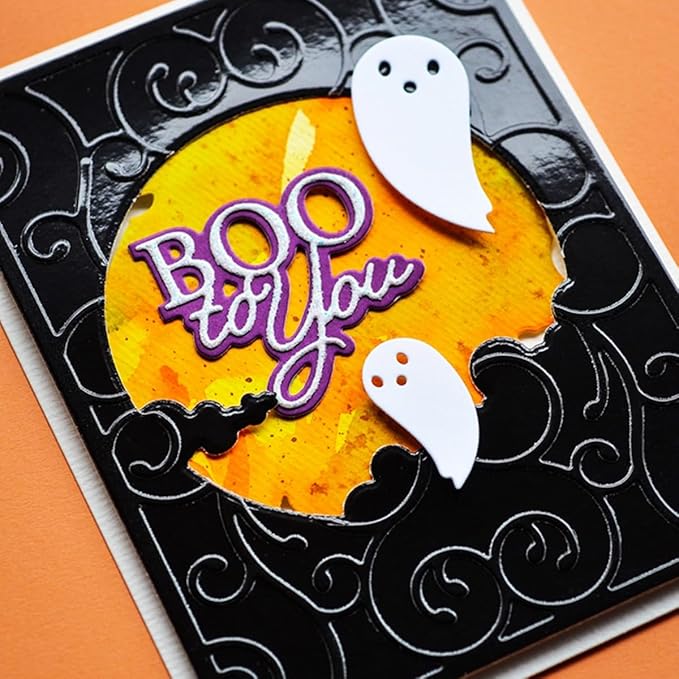 Cutting Dies Metal Stencils Scrapbooking Tools Flowers Lace Frame DIY Embossing Template for Paper Card Making Album Arts Crafts Supplies (Halloween Vine Frame-11.1x14.3cm)
