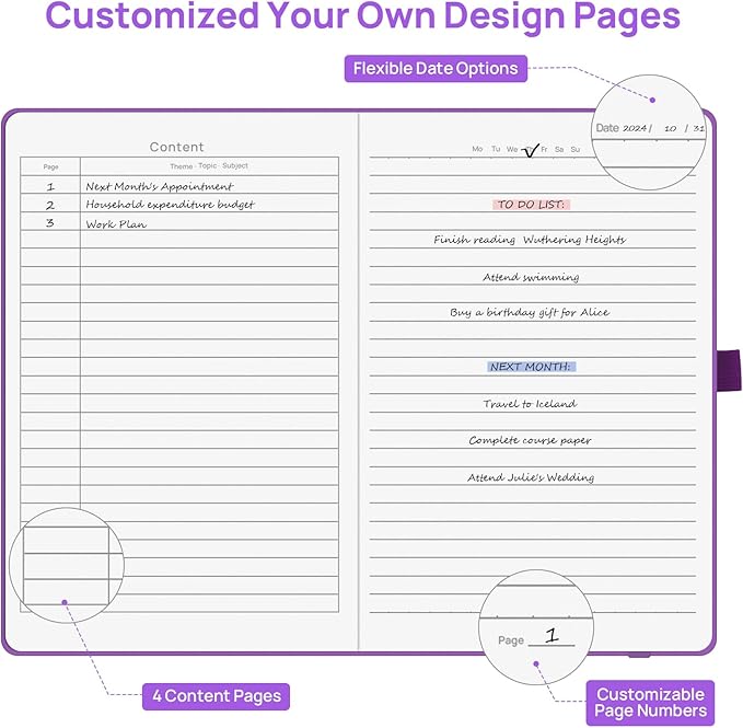 Lined Journal Notebooks for Work, Travel, College, A5 Size 100 GSM Thick Paper, Classic Ruled Journaling Notebook, Hardcover Notepad for Writing 160 Pages, 5.5 x 8.3 inch, Purple