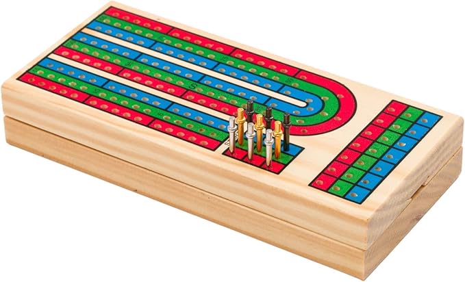 Regal Games Cribbage Board Game Set w/Storage - Fun Table Game with Wooden Board for Adults & Kids - 9 Metal Pegs, Deck of Playing Cards & 2-4 Player Games - Ideal for Game Night, Travel (Ages 8+)