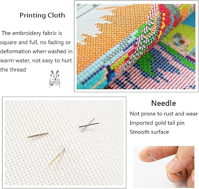 Fanxvivy Stamped Cross Stitch Kits for Adults Beginners Pillow Needlepoint Kit with Embroidery Pattern Needlework Kit Prestamped Stitches Kit 11CT Cross Stitching-Colorful Wolf 18x18 inch
