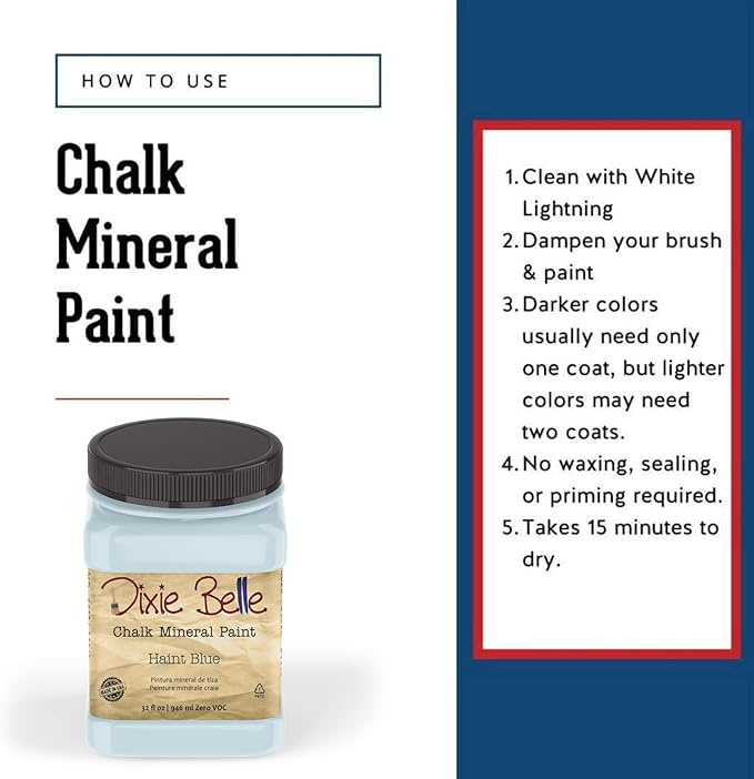 Dixie Belle Paint Company Chalk Finish Furniture Paint - Haint Blue (32oz) - Matte Pastel Blue Chic Chalk Mineral DIY Furniture Paint