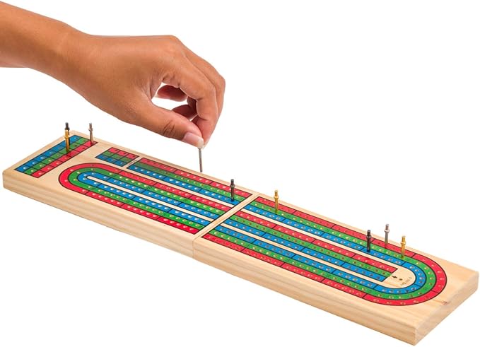 Regal Games Cribbage Board Game Set w/Storage - Fun Table Game with Wooden Board for Adults & Kids - 9 Metal Pegs, Deck of Playing Cards & 2-4 Player Games - Ideal for Game Night, Travel (Ages 8+)