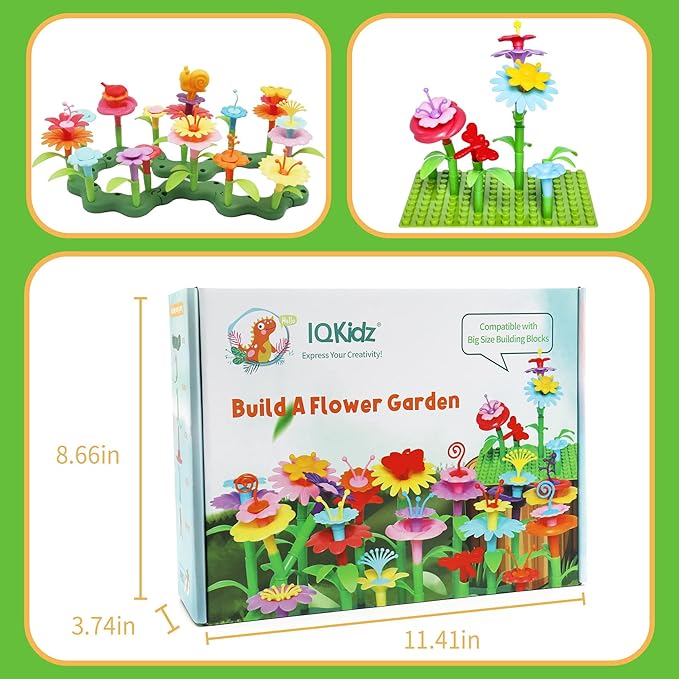 3-6 Years Old Toddler Toys - Flower Garden Building Toy with Insect Pegs, Educational Activity Gifts for Girls Preschool-Kindergarten, 153Pcs STEM Stacking Pretend Play Set