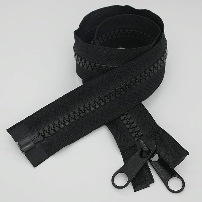 Leekayer 2PCS #10 40 Inch Heavy Duty Zippers for Sewing Separating Large Plastic Zippers Black Tape with Double Pull Tab Slider, Sleeping Bag, Boat, Canvas, Cover, Trampoline, Dog Bed,Tent (40" 2pcs)