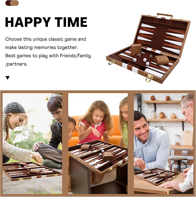 Backgammon Set - Classic Board Game with Premium Leather Case - Portable Travel Strategy Backgammon Game Set for Adults, Kids (11inch, Khaki)