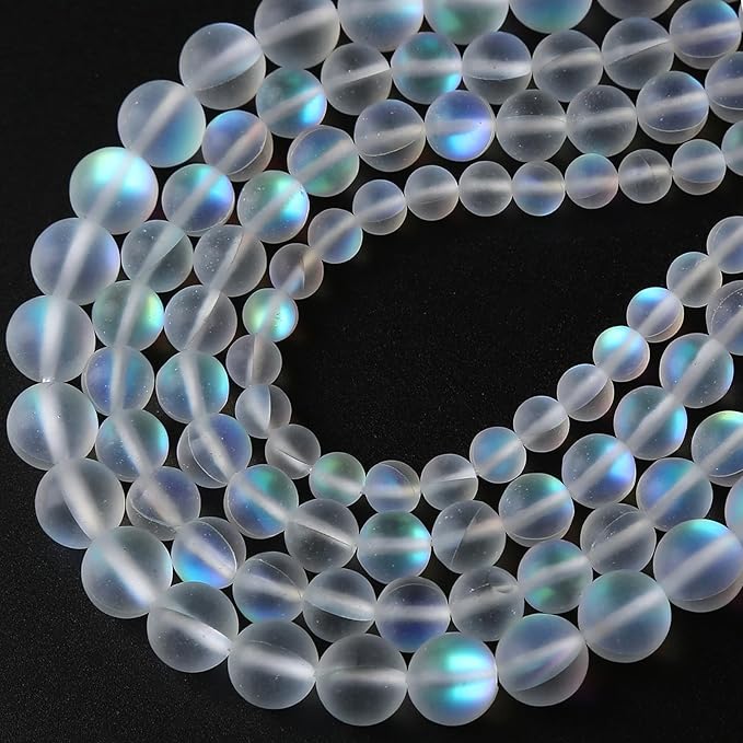 90PCS 8MM Aurora Moonstone Crystal Glass Beads Gem Round Loose Beads for Jewelry Making DIY Bracelet 2 Strands 32"