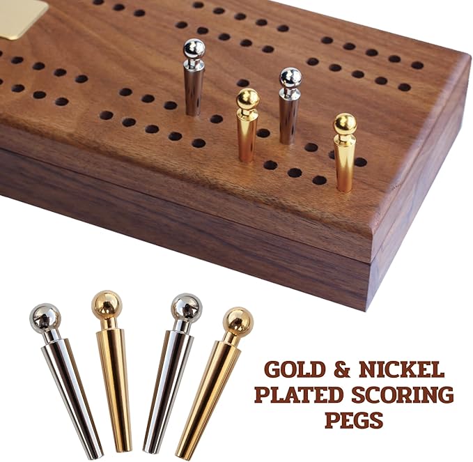 Alex Cramer Le Club Luxury Domino Set with Handcrafted Walnut Case and Cribbage/Counter Top - Tournament Quality 28 Indestructible (Domino Spinner Set with Brass Plate)