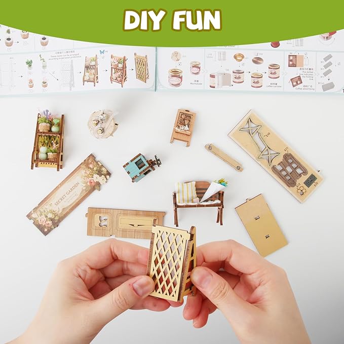 DIY Book Nook Kit,DIY Dollhouse Booknook Bookshelf Insert Decor,3D Wooden Puzzles with LED Dust Cover,Book Nook Miniature Kit,Birthday Halloween Home Decor for Teens Adult-Sylvia Garden