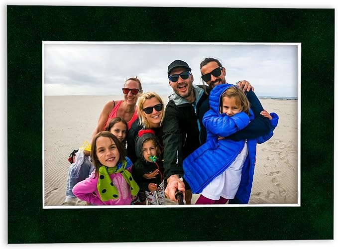 Pack of Ten Acid Free 8x10 Mats Bevel Cut for 5x8 Photos - Green Suede Precut Matboards With Backing Boards and Self Seal Photo Mat Bags For Pictures, Photos, Framing - 4-ply Thickness