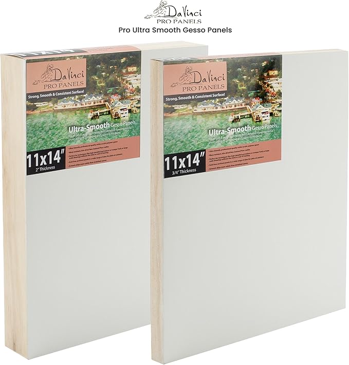 Da Vinci Pro Ultra Smooth Wood Canvas Gesso Board - 3/4" Deep, 12X24 Pack of 4 Single White Acrylic Polymer Gesso Panels for Painting Fine Portraits and Ultra Fine Detail Illustrations and Artwork