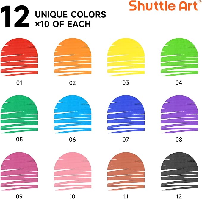 Shuttle Art 120 Count Washable Markers, 10 Assorted Colors Broad Line Conical Tip Large Markers Bulk with a Box, Home Classroom School Supplies for Toddlers Kids Adults Students Teachers