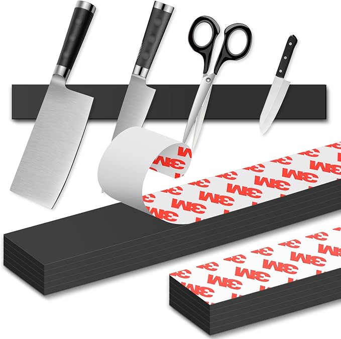 Magnetic Strip, Flexible Magnetic Strips with Adhesive Backing (10 Pack, 6" x 1") Strong Sticky Magnetic Tape for Kitchen, Garage and Garden - Adhesive Knife Magnet Tape Strip Holder Strip for Wall