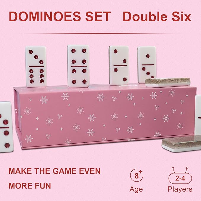 IDTQ Dominoes Set for Adults, Double 6 Dominos Game Set with 28 Domino Tiles Double with Upscale Gift Boxes -7 Polyhedral Dice -Classic Board Games (Light Brown)