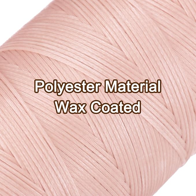 Uxcell 150D 0.8mm Flat Waxed Thread, 284 Yards, Polyester, Lotus Pink, Leather Sewing Waxed String