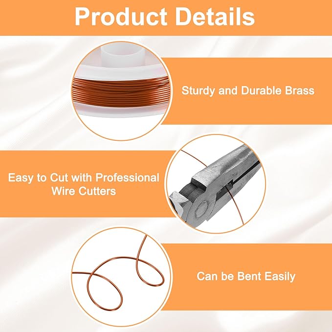 HARFINGTON 13ft Jewelry Wire, 22 Gauge (0.6mm) Brass Craft Soft Metal Tarnish Resistant Copper Beading Wire for Jewelry Making Supplies Crafting, Coffee