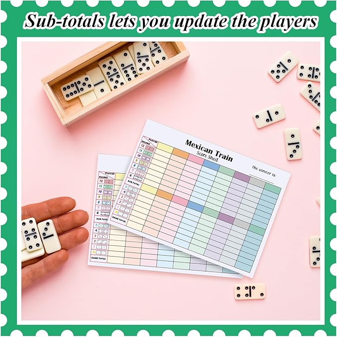 2 Pack 120 Sheets Mexican Train Score Pads Colorful Chicken Foot Dominoes Game Scorepad Adult Mexican Train Score Sheet Scoreboard Paper Record Clearly for Family Game (6.7 x 5 Inches)