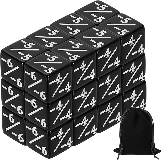 uxcell 24Pcs Magic Dice Counters, Acrylic D6 Life Token Dice Set with Pouch for Standard Cards Gaming Accessories, Black