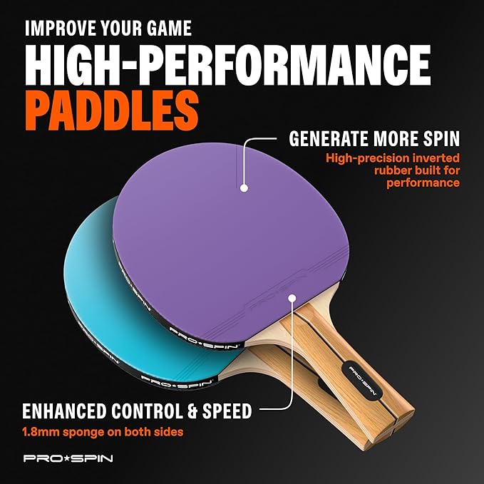 PRO SPIN Ping Pong Paddles - High-Performance Set with Premium Table Tennis Rackets, 3-Star Ping Pong Balls, Compact Storage Case | Professional Quality Ping Pong Paddle Set | Indoor & Outdoor Games