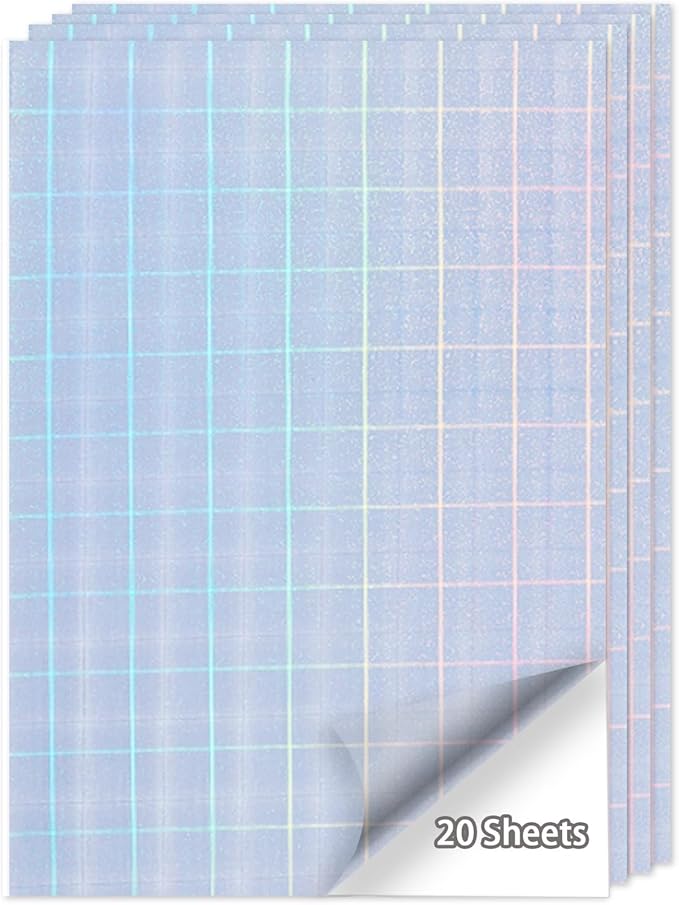 20 Sheets Printable Holographic Sticker Paper,11 x 8.5 Inches Printable Waterproof Paper Rainbow Vinyl Sticker Paper for Inkjet or Laser Printer（Laser square）