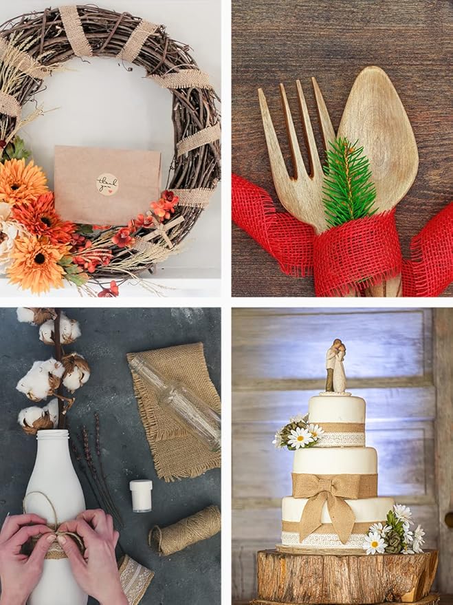 Mandala Crafts Sky Blue Burlap Ribbon 2 Inches Wide Jute Ribbons for Crafts - 20 Yds Roll Rustic Burlap Wrap Trim Ribbons for Wreaths Bows Wedding Party Decoration