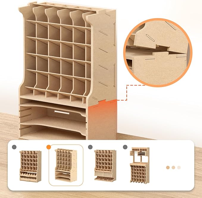 Paint Rack Organizer for 30 Bottles, Craft Supplies Storage, MDF Material, Tools Storage Suitable for Tamiya Paints, Miniature Model Paint Set GK9