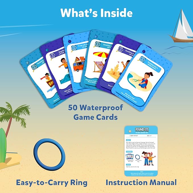 Skillmatics Scavenger Hunt Card Game - Found It Beach, Outdoor Learning Toys, Perfect for Boys, Girls and Families Who Love Board Games, 50 Waterproof Cards, Travel Game, Gifts for Ages 4, 5, 6, 7